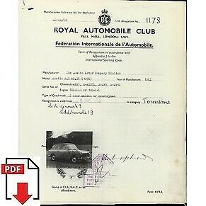 1963 Austin A40 Mk.2 FIA homologation form PDF download (RAC)